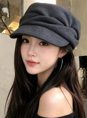 秋冬显脸小大头围毛呢报童帽女