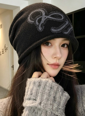韩版字母保暖护耳针织堆堆帽女
