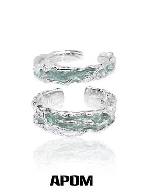 薄荷色对戒纯银戒指小众原创情侣