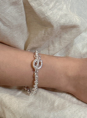 S925银韩版重工韩国时尚指环圆环OT项链韩国博主款质感简约锁骨链