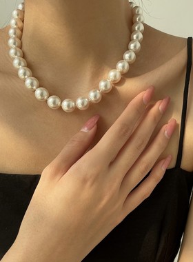 法式打结施家珍珠项链明星倪妮同款澳白色真多麻色锁骨链纯银扣头