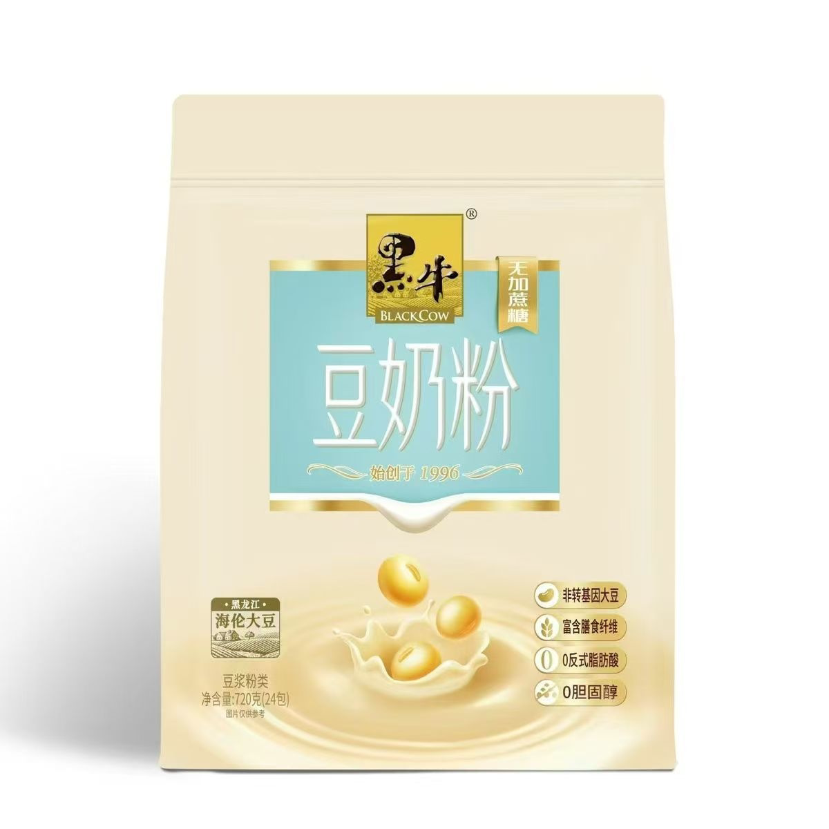 黑牛豆奶粉720g学生营养早餐高钙0蔗糖中老年代餐即食速溶小袋装