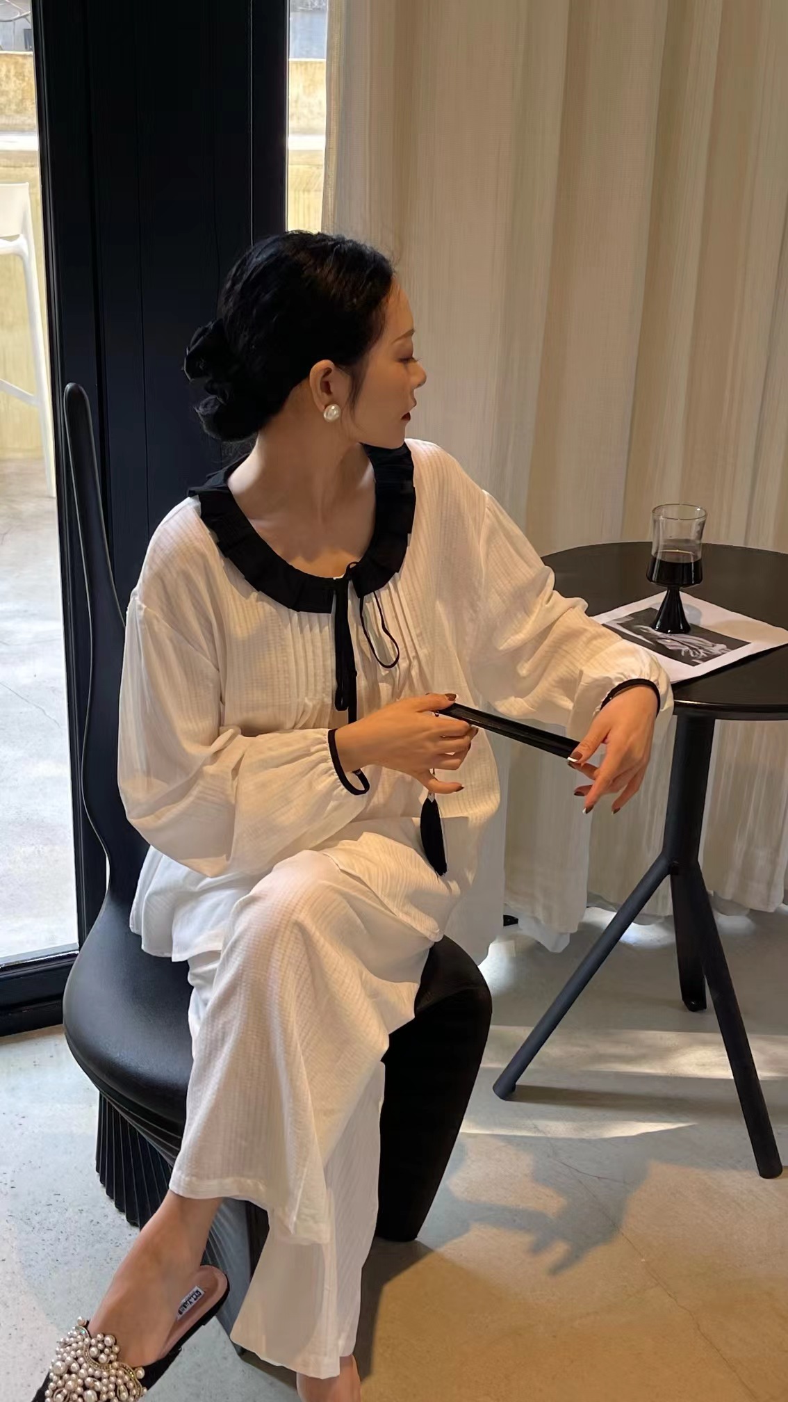 维安花密古风新中式国风睡衣女高端气质绿色盘扣高级感家居服套装 - 图3