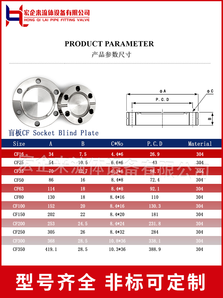 CF高真空盲板304不锈钢16管件25配件35刀口50固定63螺栓100法兰80