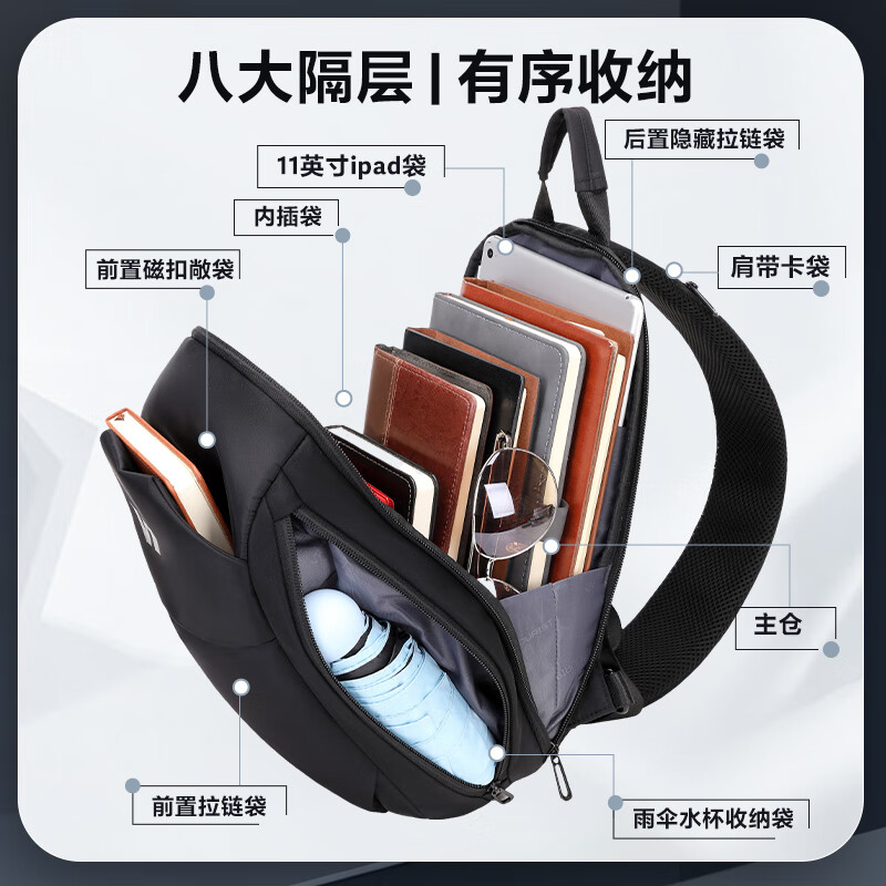 维多利亚旅行者男士斜挎胸包男休闲ipad手机包骑行腰包背包V5095 - 图0
