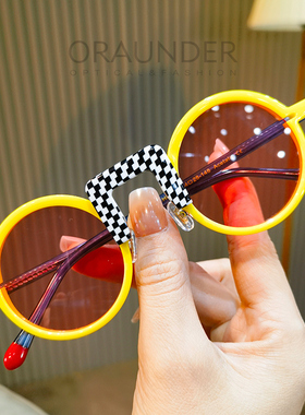 学院风拼色板材太阳眼镜圆形男女高级感偏光防紫外线防晒近视墨镜