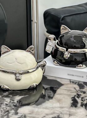 轻奢招财猫烟灰缸高级感带盖防