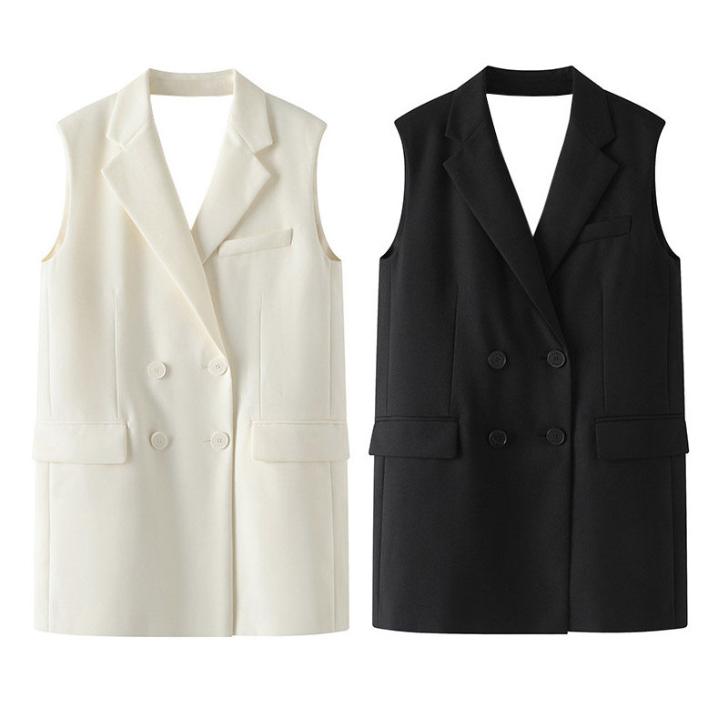 何超莲明星同款黑色西装连衣裙女设计感后背立体蝴蝶结马甲外套夏