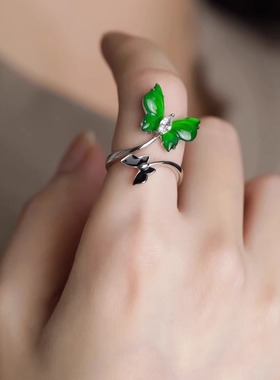 【安哒赢珠宝世家】时尚气质新中式轻奢简约小众设计银花蝶翎戒指