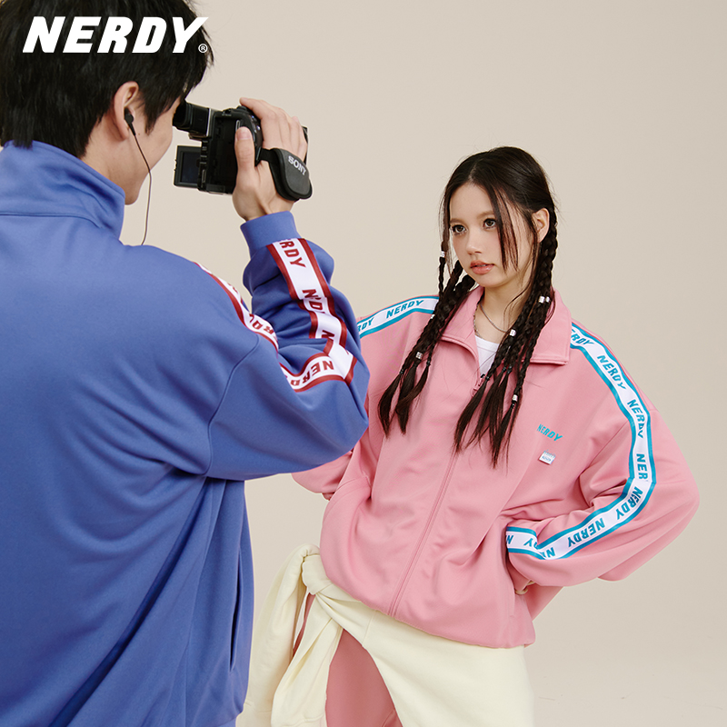 NERDY2023春季新款宽松休闲运动服套装情侣同款串标上衣外套女潮 - 图0