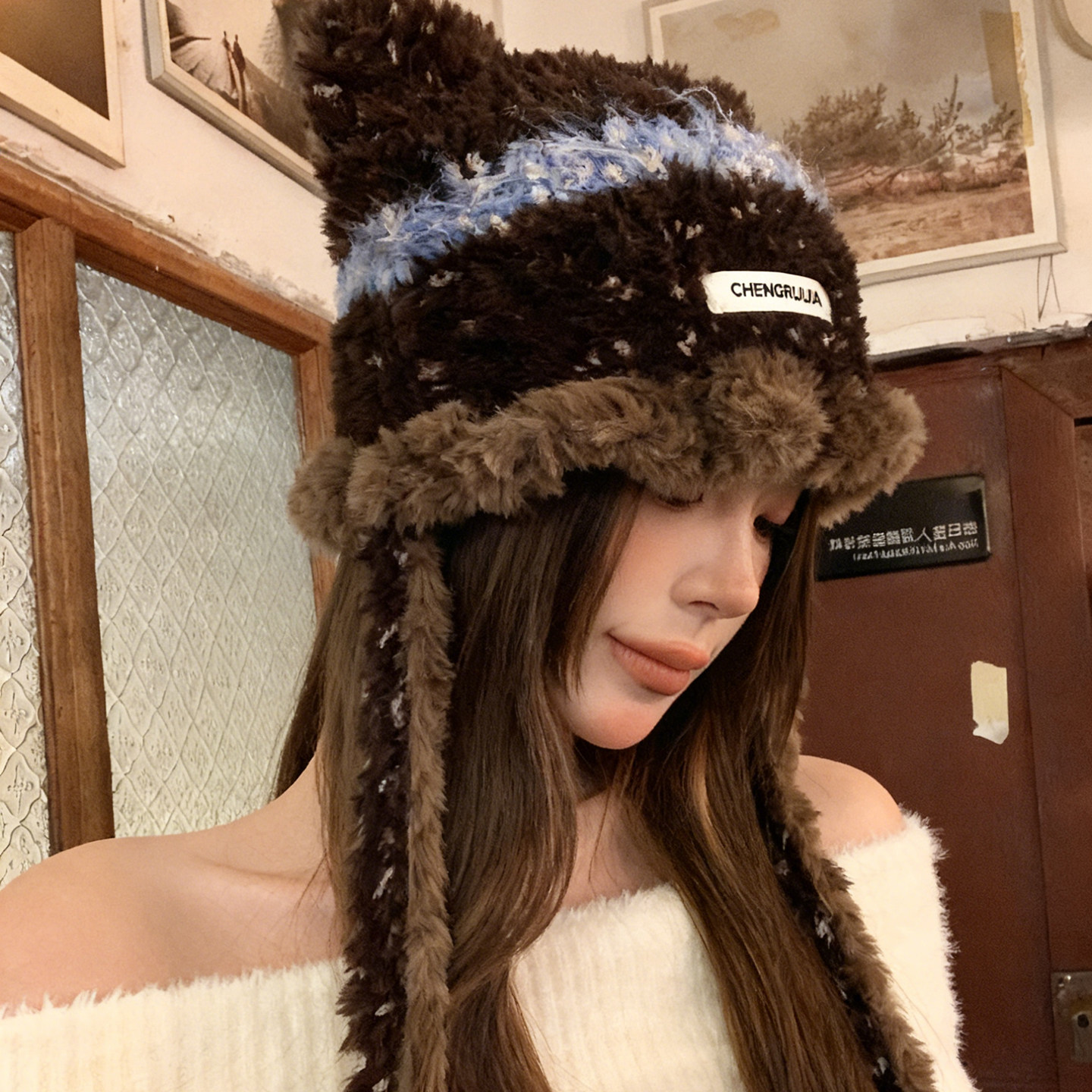 可爱猫耳针织毛线帽秋冬2025新款百搭显脸小绑带防寒保暖护耳帽子,淘宝优惠券,粉丝福利购,淘宝优惠卷