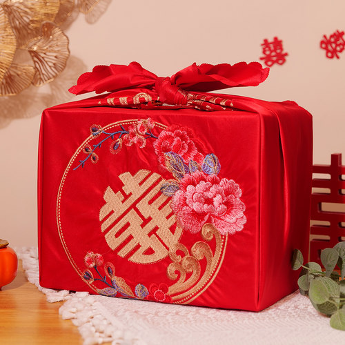 结婚包袱皮喜包袱布正方形红色婚礼新娘陪嫁婚庆用品包裹布喜盆布 - 图0