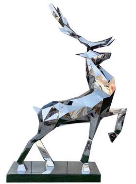 不锈钢鹿雕塑定制金属拉丝镂空几何镜面鹿园林景观户外售楼处摆件