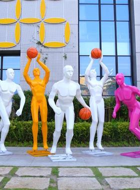 户外块面抽象运动人物雕塑创意几何篮球玻璃钢大型摆件球场装饰品