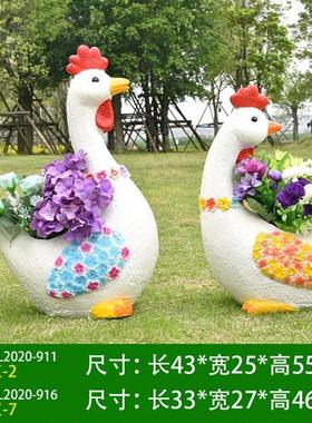 户外卡通兔子雕塑仿真动物花缸摆件幼儿园玻璃钢园林小品草坪装饰