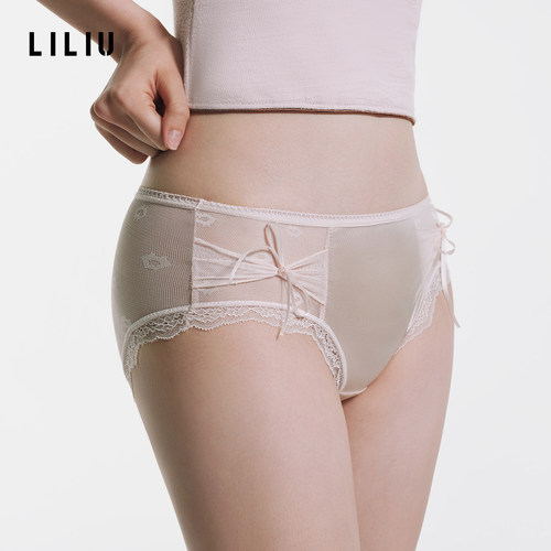 LILIU|燕尾蝶·缎面蕾丝内裤女纯欲风透气低腰性感勾人三角裤女士 - 图0