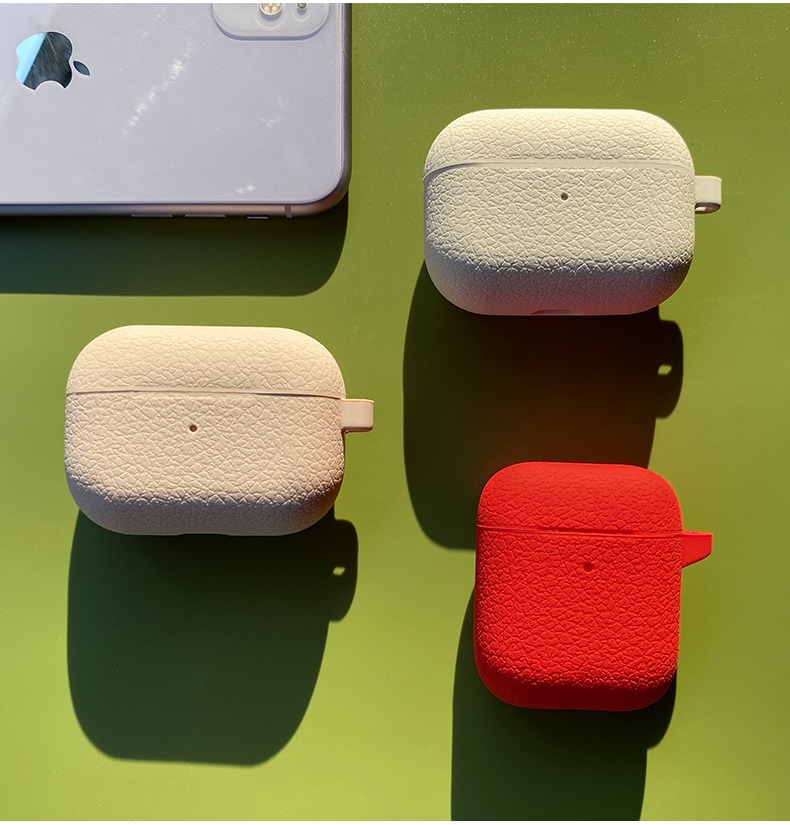 AirPodsPro2保护套适用苹果airpods3无线蓝牙耳机壳硅胶一体式软壳2023款c口二三代pods1/2荔枝纹简约pro防摔