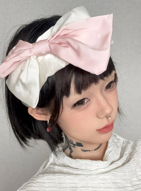 甜美粉色撞色波点蝴蝶结发箍