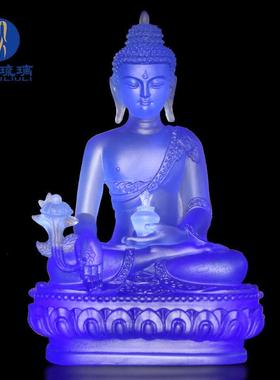 琉璃药师佛佛像摆件光如来家用居家供奉佛堂装饰中式贴金莲花底座