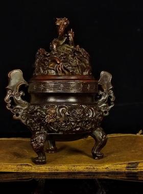 黄铜中式九龙鼎九龙丹炉大明宣德三足香炉塔香炉家用茶道茶艺摆件