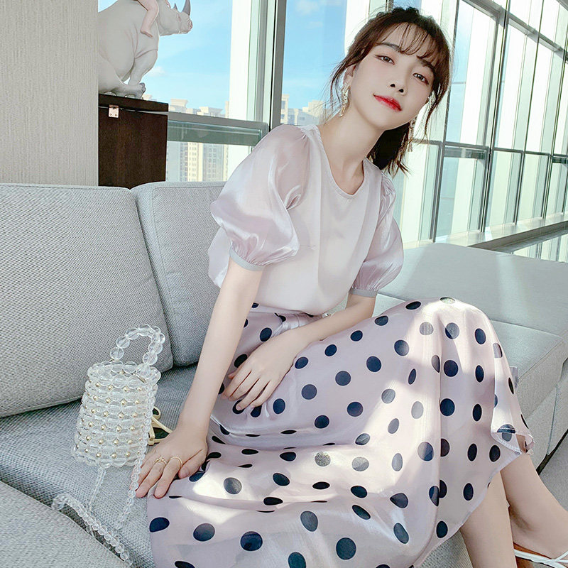 气质女神范波点连衣裙新款套装裙子 拾雅大码女装