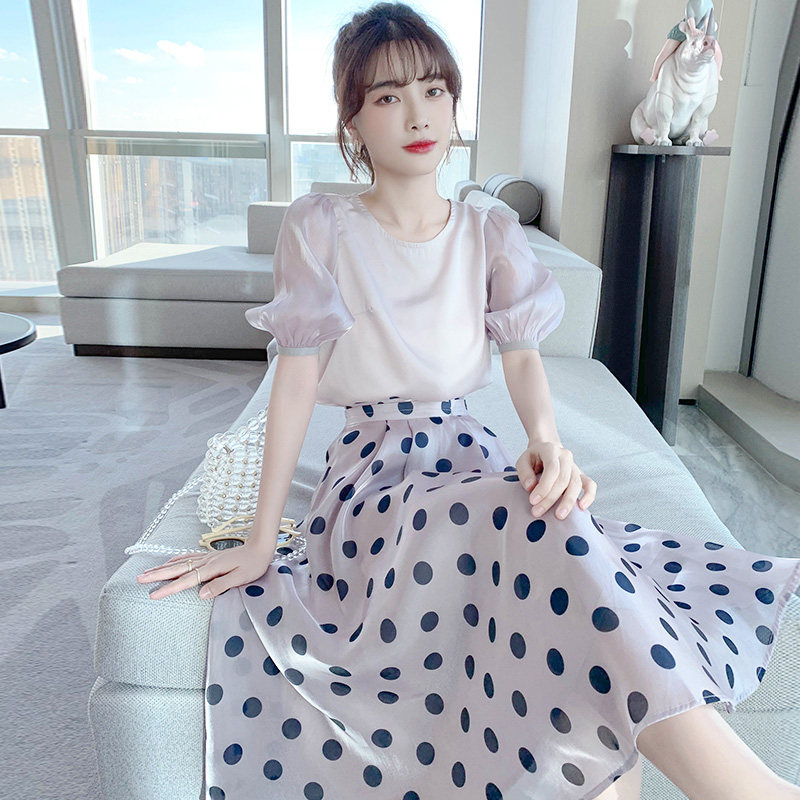 气质女神范波点连衣裙新款套装裙子 拾雅大码女装