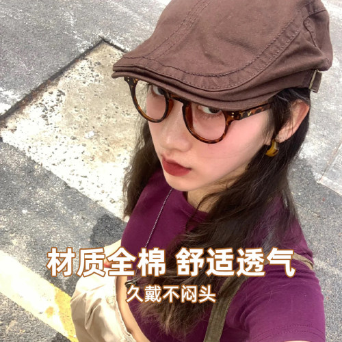 日系工装帽子女春夏复古前进帽黑色贝雷帽秋冬艺术画家帽鸭舌帽男 - 图3