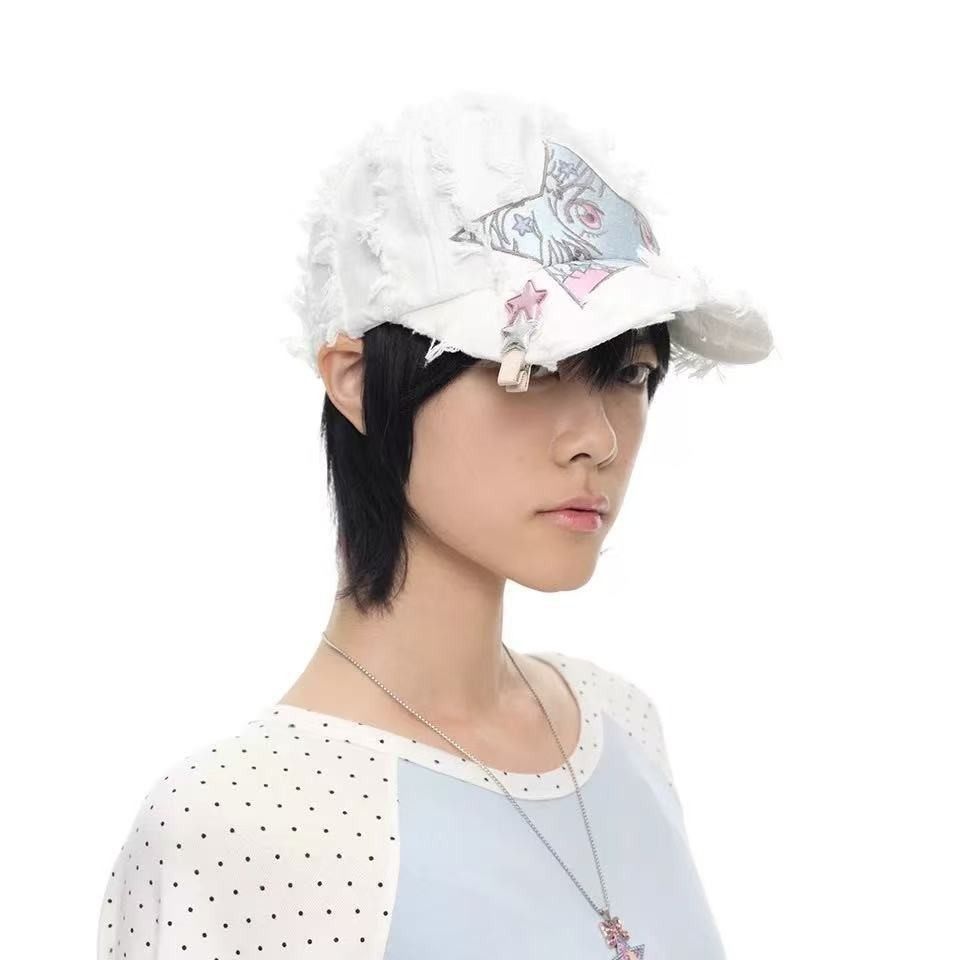 Odili 联名韩国youtouch YU星星流苏鸭舌帽棒球帽复古软顶帽子女,淘宝优惠券,粉丝福利购,淘宝优惠卷