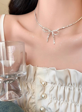 EmoPluto「白桃荔枝」蝴蝶结碎银子少女项链女轻奢优雅甜美锁骨链