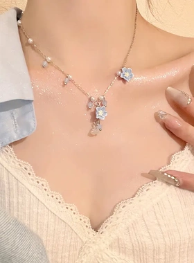 EmoPluto「初夏轻语」蓝色山茶花项链女夏日多巴胺超仙小众锁骨链