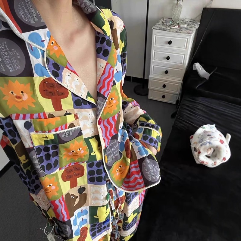 小众设计感长袖睡衣女春秋款新款卡通印花开衫长裤家居服大码套装,淘宝优惠券,粉丝福利购,淘宝优惠卷
