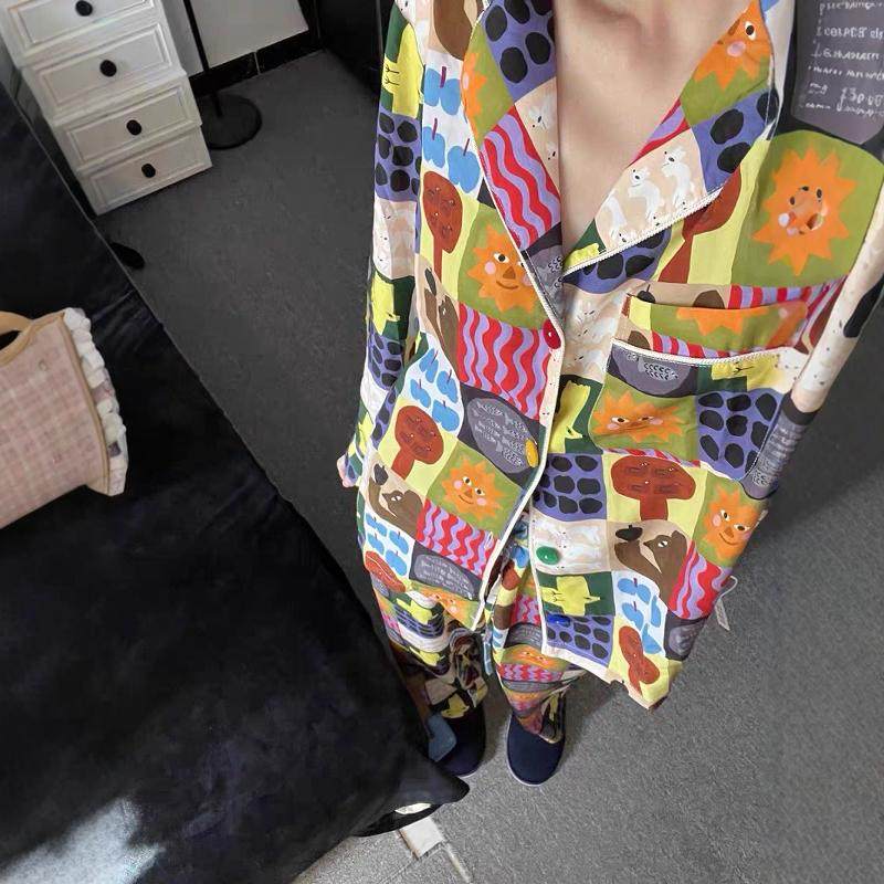 小众设计感长袖睡衣女春秋款新款卡通印花开衫长裤家居服大码套装,淘宝优惠券,粉丝福利购,淘宝优惠卷