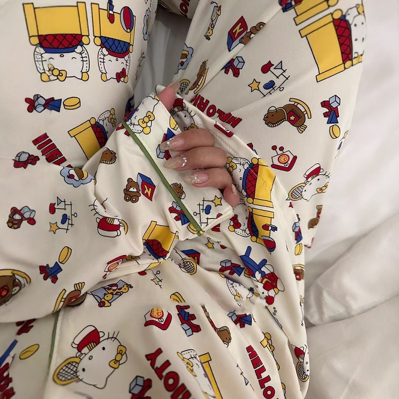 卡通KT猫印花睡衣女春秋款2024年新款长袖可爱学生少女家居服套装,淘宝优惠券,粉丝福利购,淘宝优惠卷