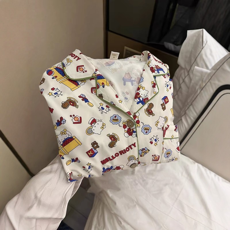 卡通KT猫印花睡衣女春秋款2024年新款长袖可爱学生少女家居服套装,淘宝优惠券,粉丝福利购,淘宝优惠卷