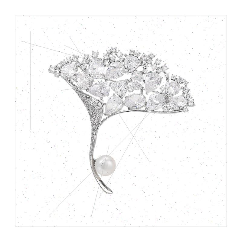 Full diamond ginkgo biloba brooch female exquise high-grade - 图3