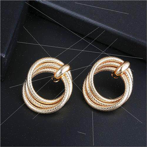 Korea new alloy texture twisted double ring earrings Europe - 图2