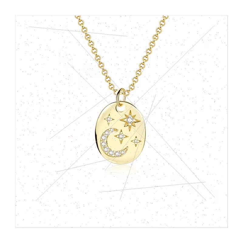 S925 lver Zirconia Star Moon Necklace Women che Europe Colla - 图3