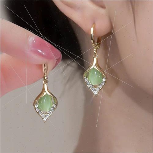 Korea new angel tears ear hooks teardrop-shaped cat eye ston-图0