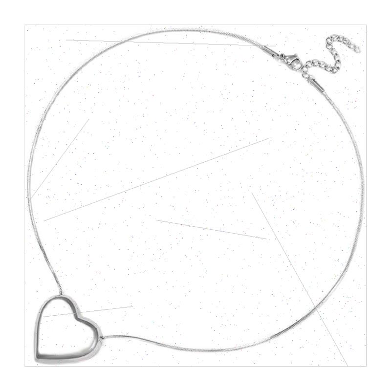 Cubic Double ded Big Heart Necklace Female che Chain Pendant - 图3