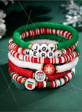 Christmas Soft Ceramic Beaded Bracelet Women Holiday  Snowma