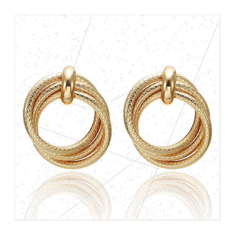 Korea new alloy texture twisted double ring earrings Europe - 图3