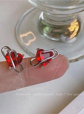 Love at First ght che Red Love Heart Paperclip Earrings Zirc