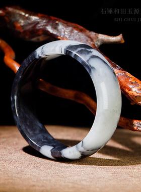 羊脂玉籽料墨白分明籽料青花手镯