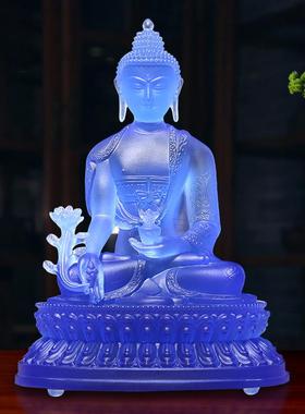古法琉璃药师佛像摆件居家佛堂供奉药师琉璃光如来佛蓝色药师七佛