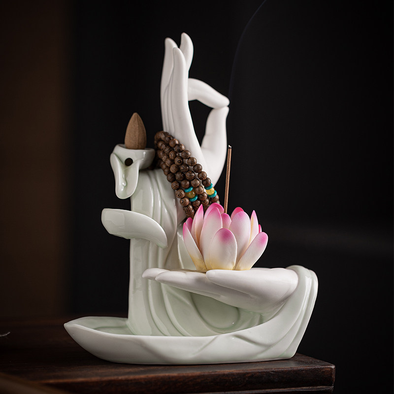 佛手摆件陶瓷室内玄关香薰炉莲花香插香座茶桌装饰品,淘宝优惠券,粉丝福利购,淘宝优惠卷