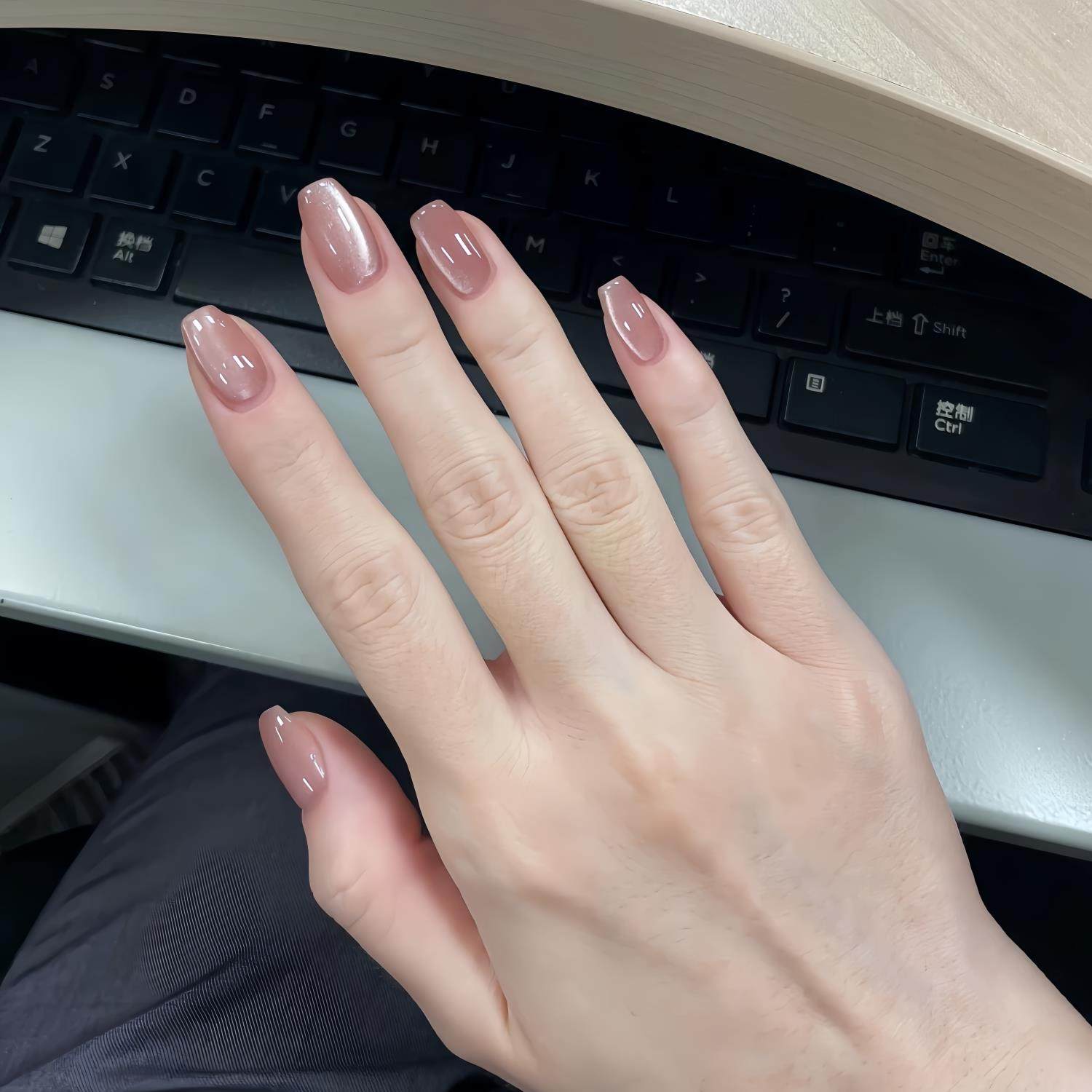 纯手工美甲裸色冰透纯欲猫眼温柔夏季显白穿戴甲高级轻奢百搭简约,淘宝优惠券,粉丝福利购,淘宝优惠卷