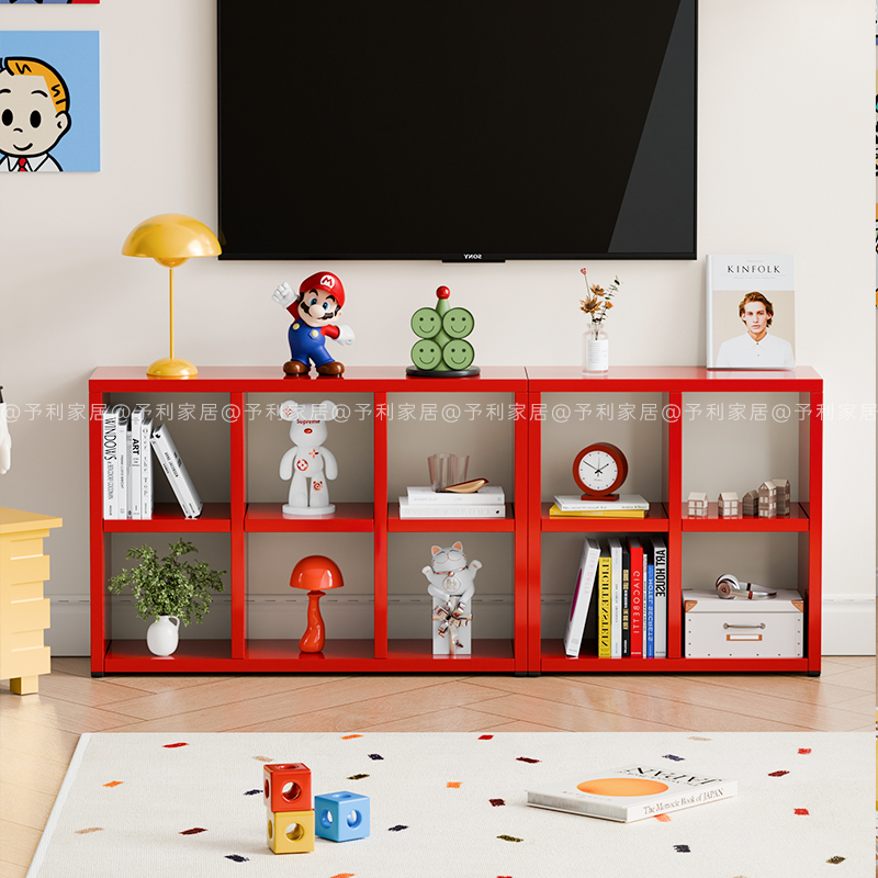 铁艺彩色格子柜书架落地置物架书柜储物柜靠墙一体展示柜子卡莱克 - 图0