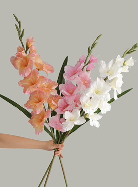 婚礼堂地排插花仿真假花大剑兰 新中式家居摆件仿真长支绢花花束