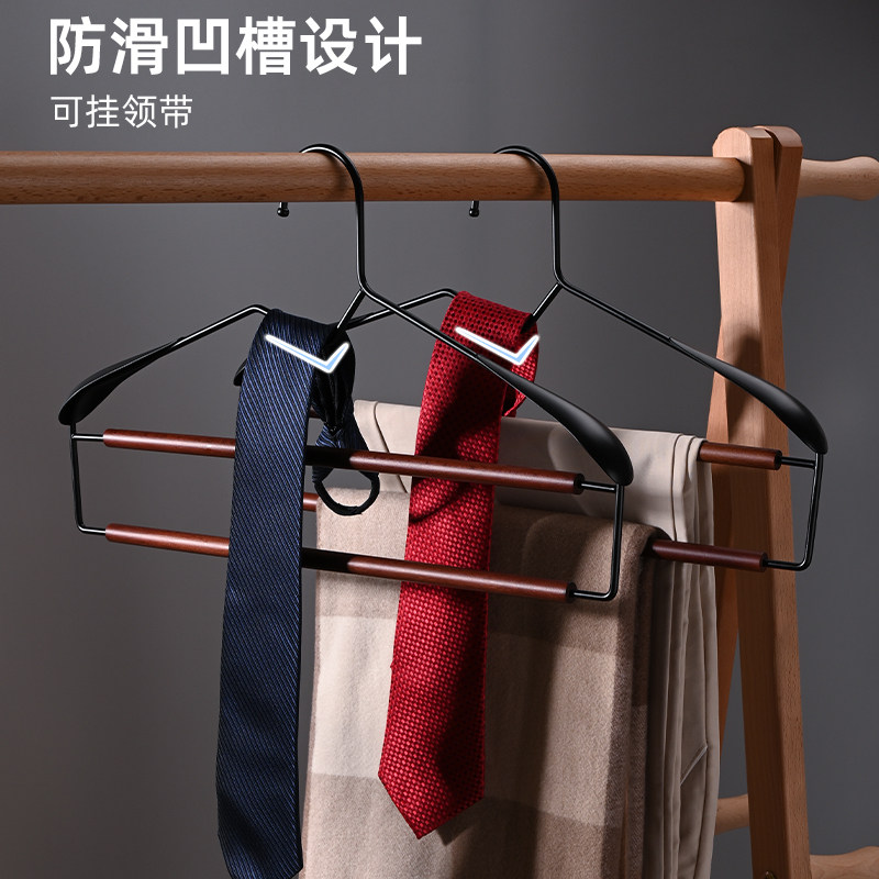 新款高档铁木裤架无痕防滑家用柜内西装套装裤子围巾收纳挂裤专用,淘宝优惠券,粉丝福利购,淘宝优惠卷
