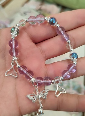 新品水晶手链女士高颜值鱼尾花铃流苏串珠ins小众高级感水晶手串